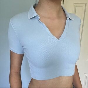 Zara Sky Blue Collared Crop Top
